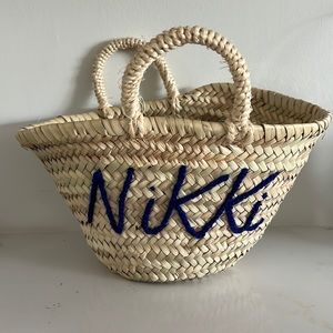 Personalized Nikki Straw Moroccan Basket - Blue